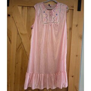 NWOT Vtg Tiger Lily Size 48 XL Pink Satin Embroidered Nightgown Lace Sleeveless